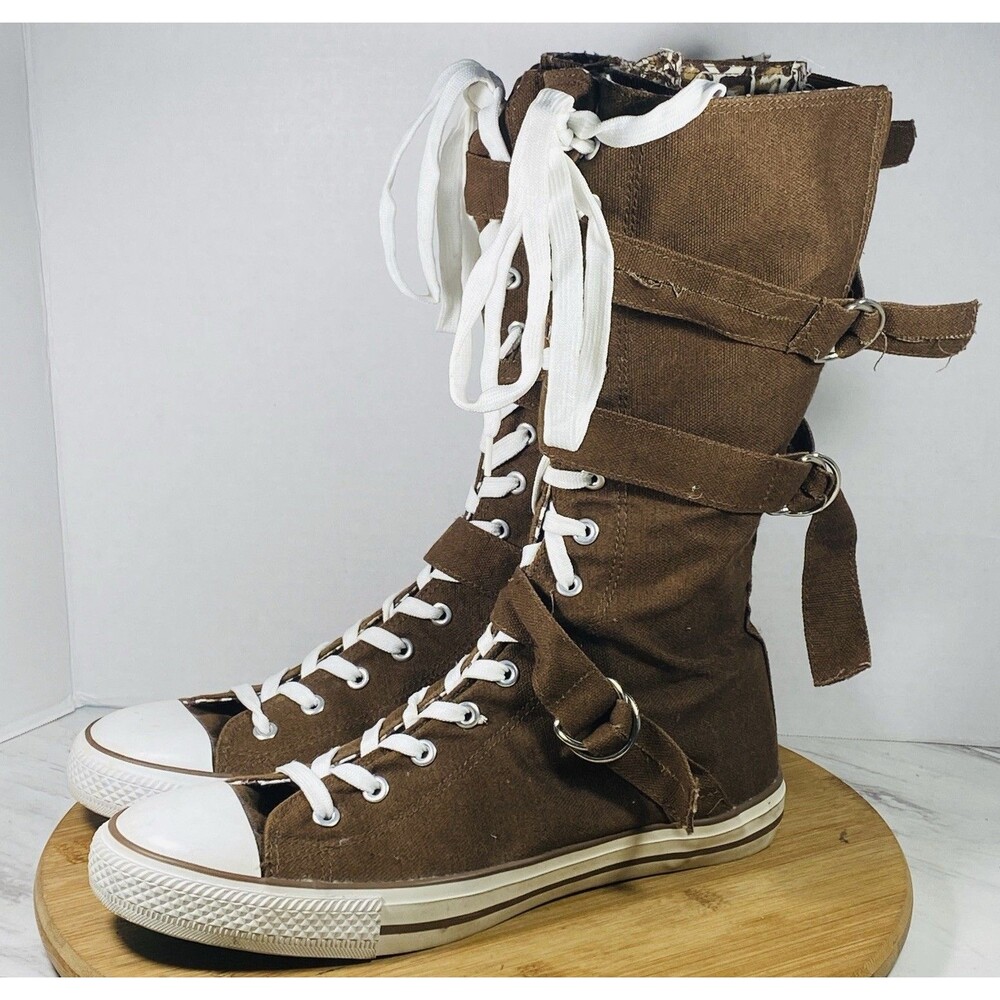 Canvas Sneaker High Knee With Buckle/lace/Zipper Size 12. Brown 12”tall